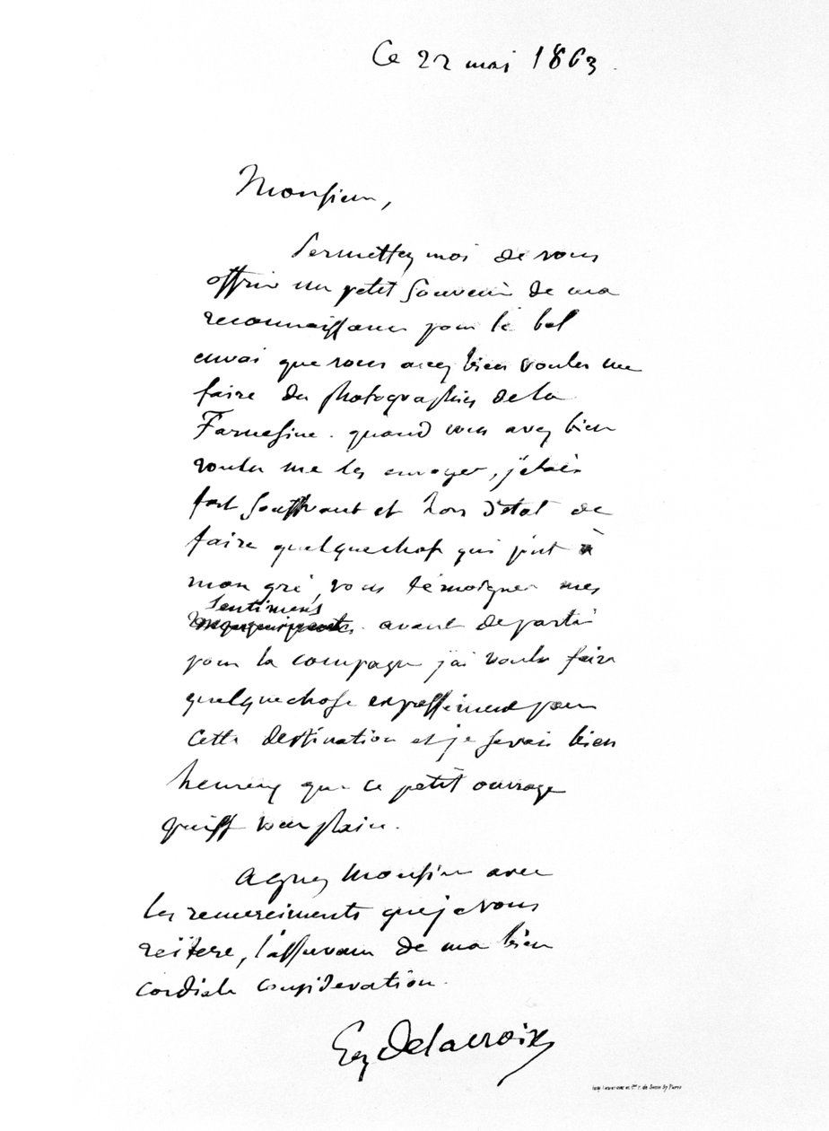 Brev signert av Eugene Delacroix, fransk romantisk kunstner, 1863 av Ferdinand Victor Eugene Delacroix