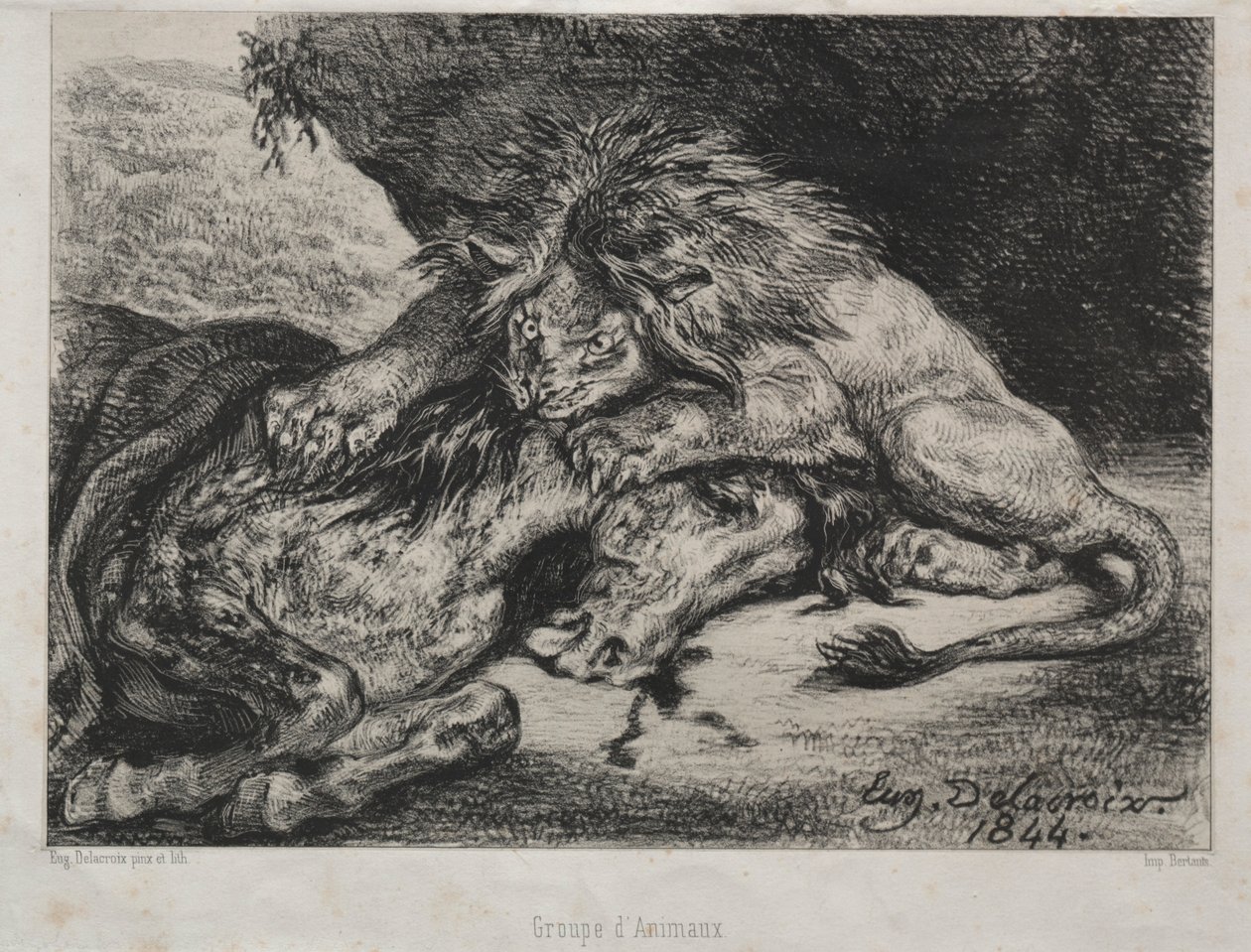 Løve fortærer en hest, 1844. av Ferdinand Victor Eugene Delacroix