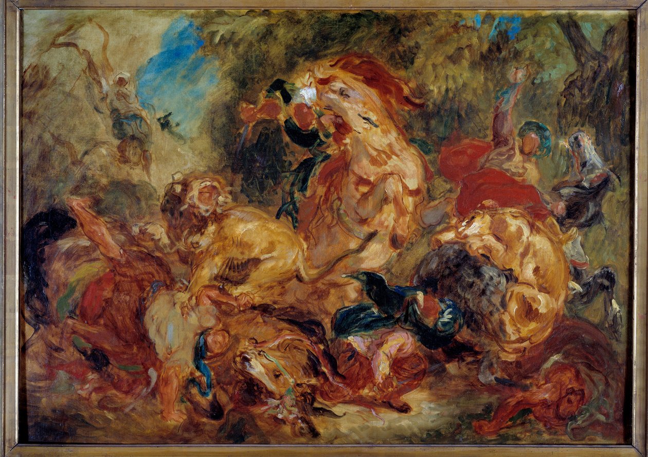Løvejakt. Skisse av Eugene Delacroix (1798–1863) av Ferdinand Victor Eugene Delacroix