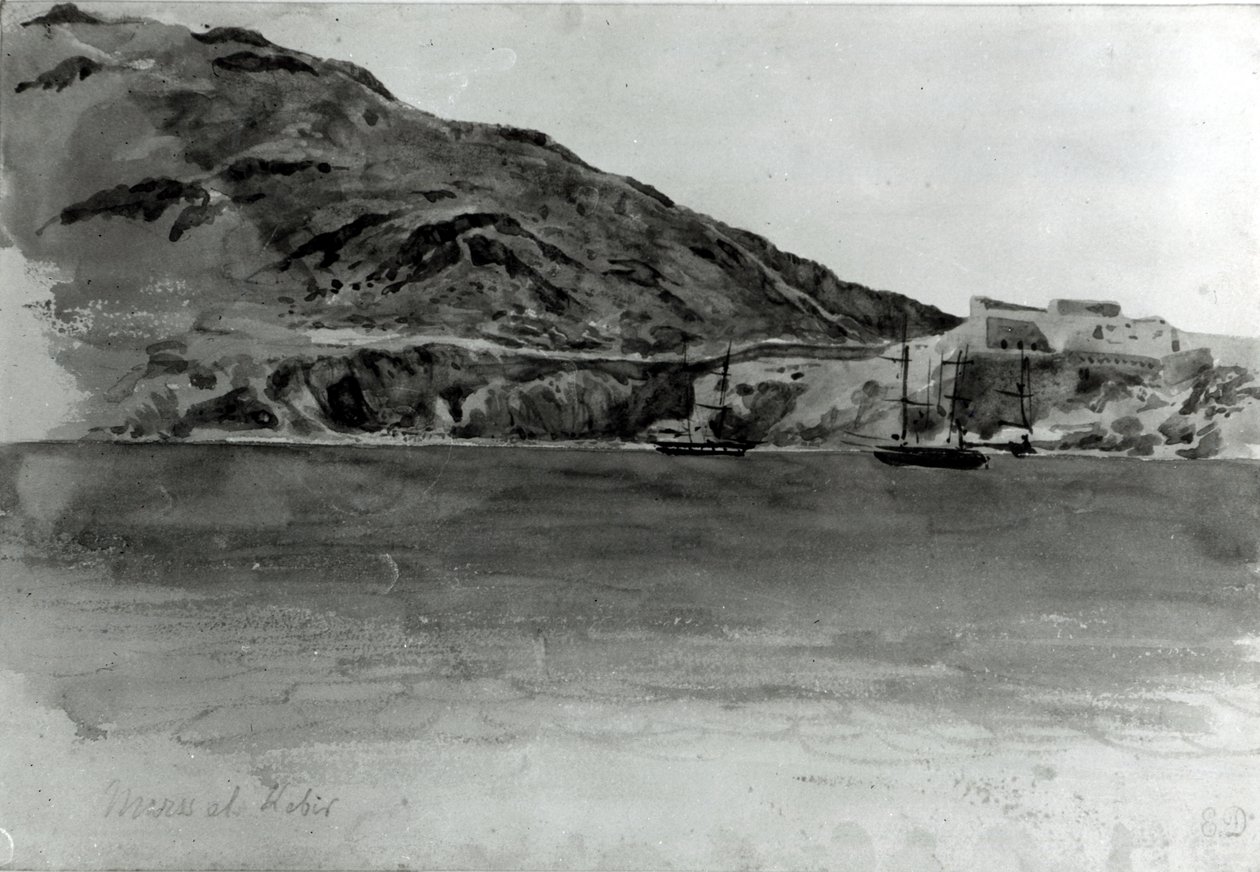Mers El-Kebir, Algerie (wc på papir) (bw-bilde) av Ferdinand Victor Eugene Delacroix