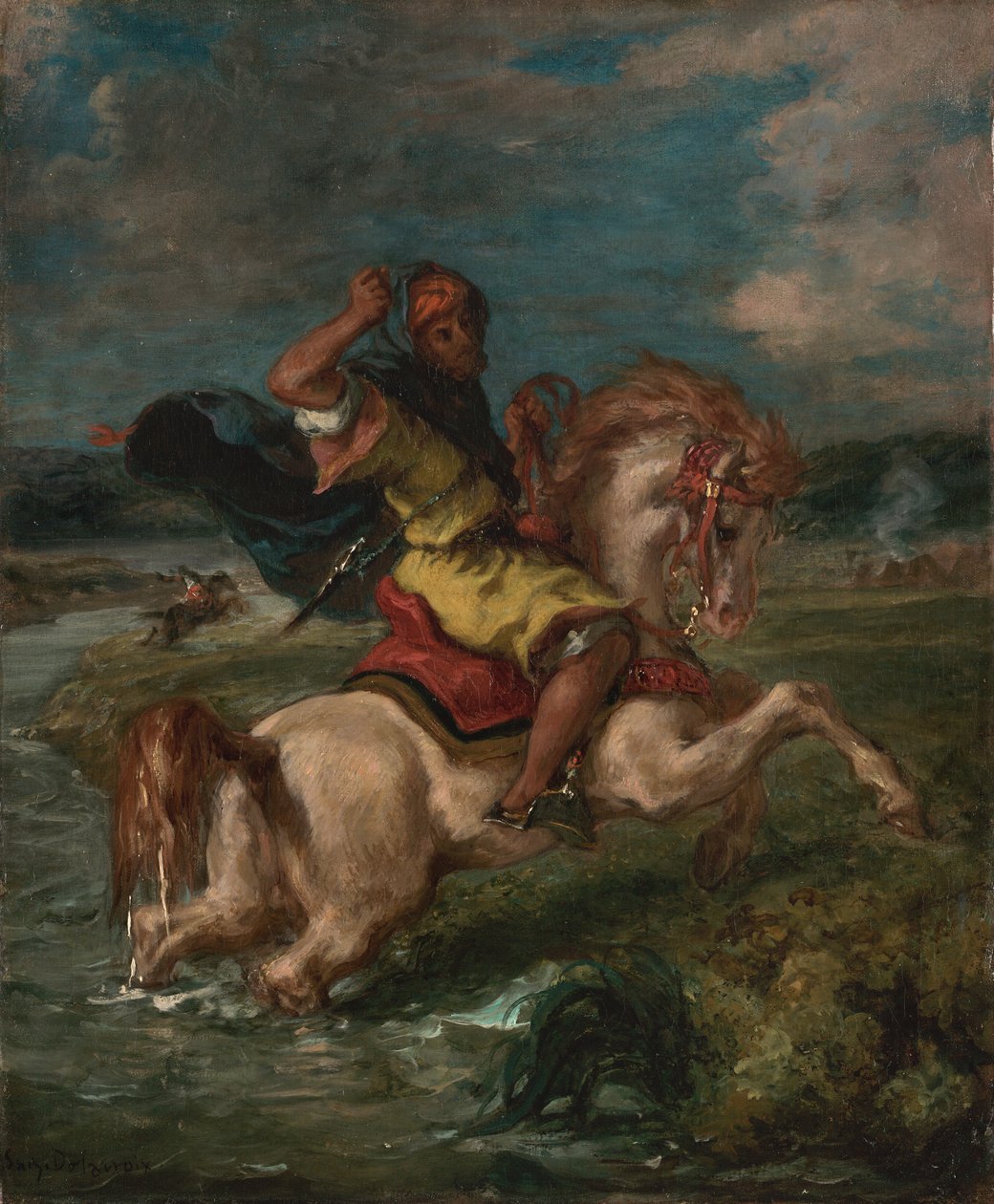Maroccan Horseman Crossing a Ford, ca. 1850 (olje på lerret) av Ferdinand Victor Eugene Delacroix