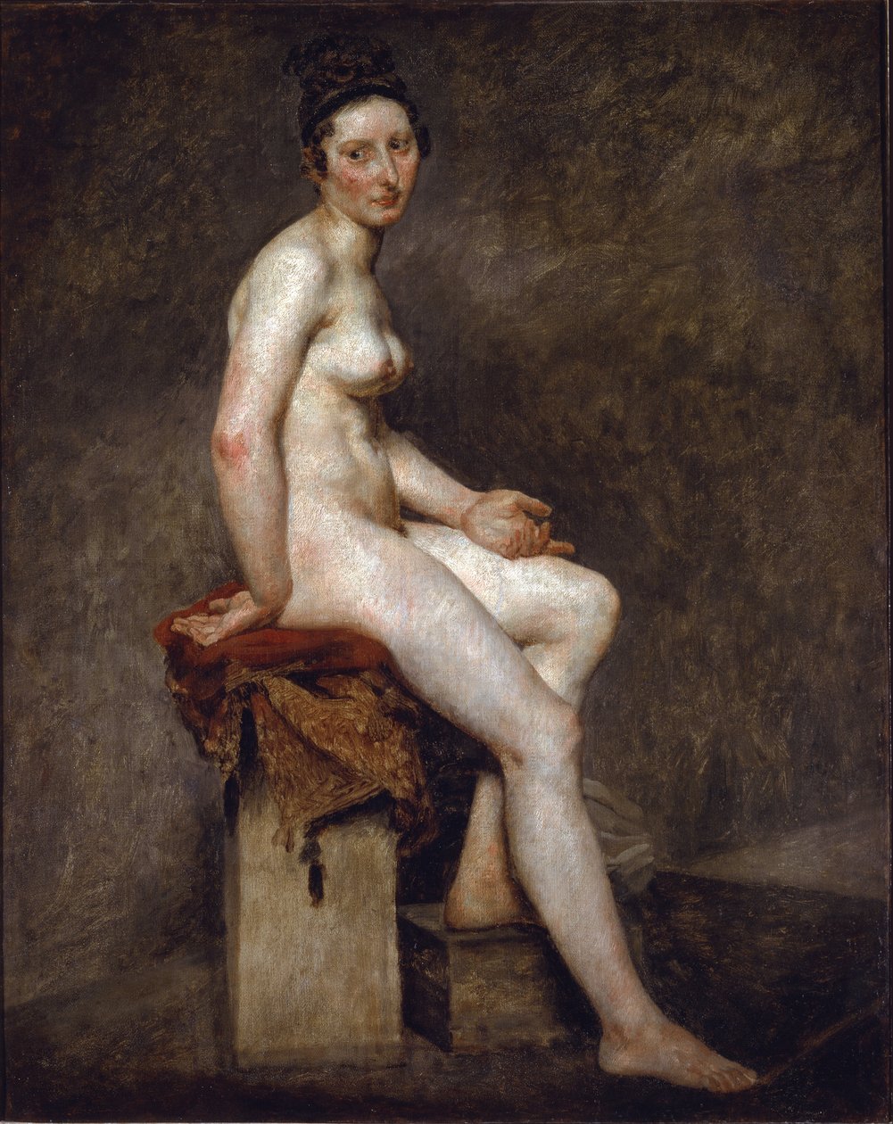 Sittende naken sier Miss Rose - Olje på lerret av Ferdinand Victor Eugene Delacroix