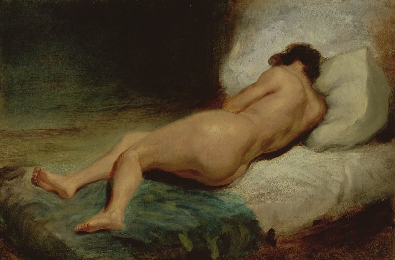 Naken kvinne liggende på en seng av Ferdinand Victor Eugene Delacroix