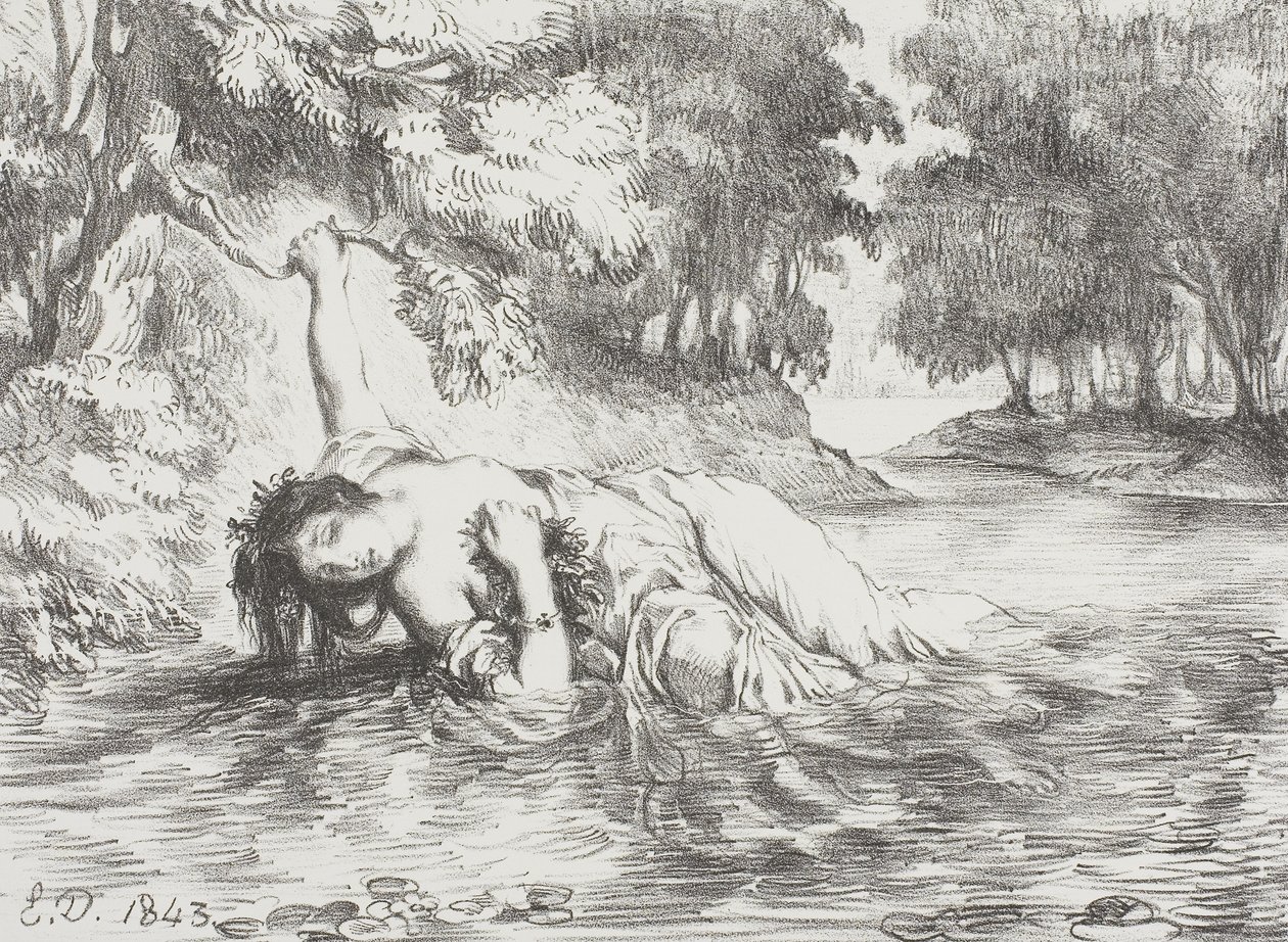 Ophelias død, 1843 av Ferdinand Victor Eugene Delacroix