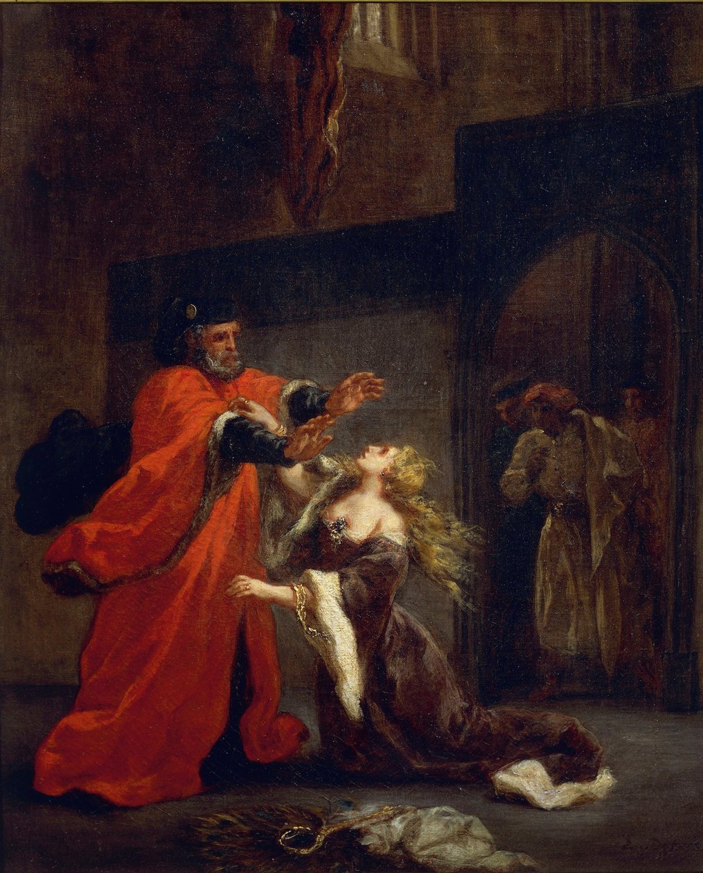Othello, akt I, scene 3: Desdemona ved føttene til faren hennes, 1852 av Ferdinand Victor Eugene Delacroix