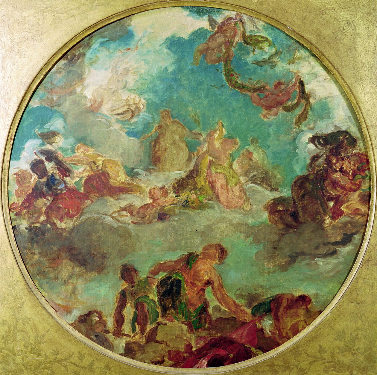 Peace Descending to Earth, studie for sentraltaket til Salon de la Paix i Hotel de Ville ødelagt i 1871 under kommunen av Ferdinand Victor Eugene Delacroix
