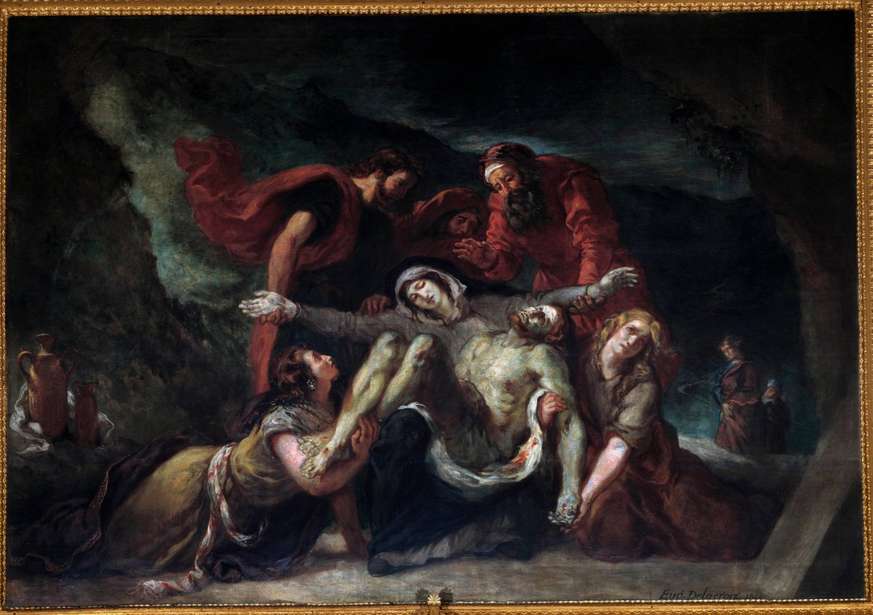 Pieta eller "" Deploration"" Maleri av Eugene Delacroix (1798-1863) 1844 Søn. 3,55 x 4,75 m Kirke Saint-Denis du Saint-Sacrement i Paris. av Ferdinand Victor Eugene Delacroix