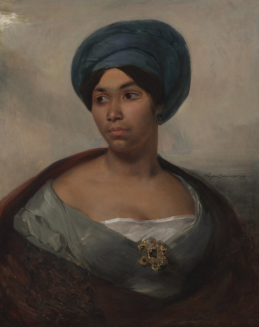 Portrett av en kvinne i en blå turban, ca. 1827 (olje på lerret) av Ferdinand Victor Eugene Delacroix