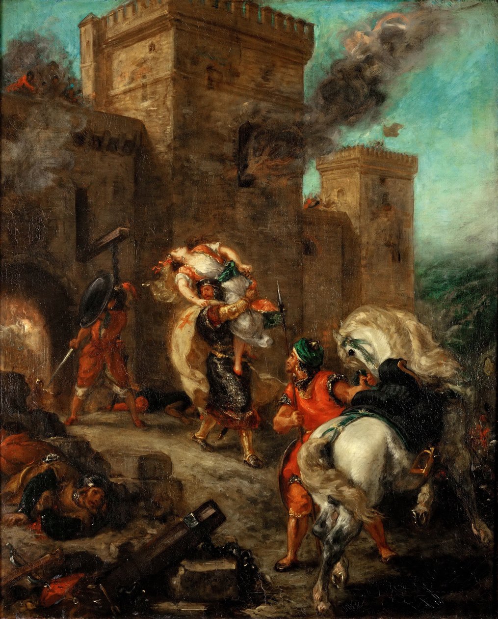 Rebecca voldtatt av en tempelridder under plyndringen av slottet Frondeboeuf av Ferdinand Victor Eugene Delacroix