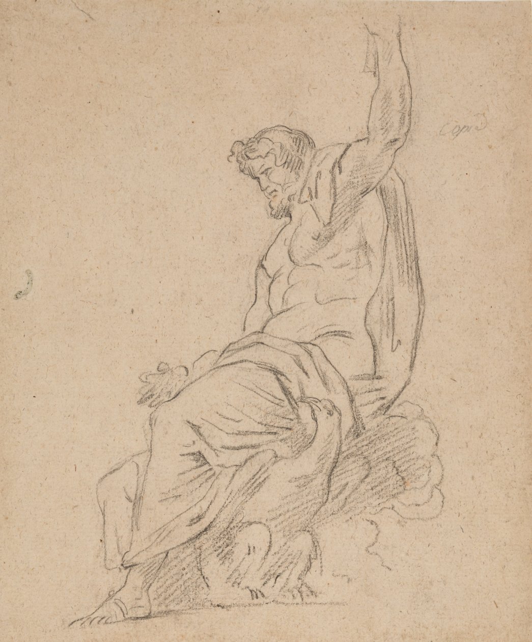 Recto: Sittende figur av en mann, muligens av Jupiter, på en ørn, som strekker seg opp med venstre hånd av Ferdinand Victor Eugene Delacroix