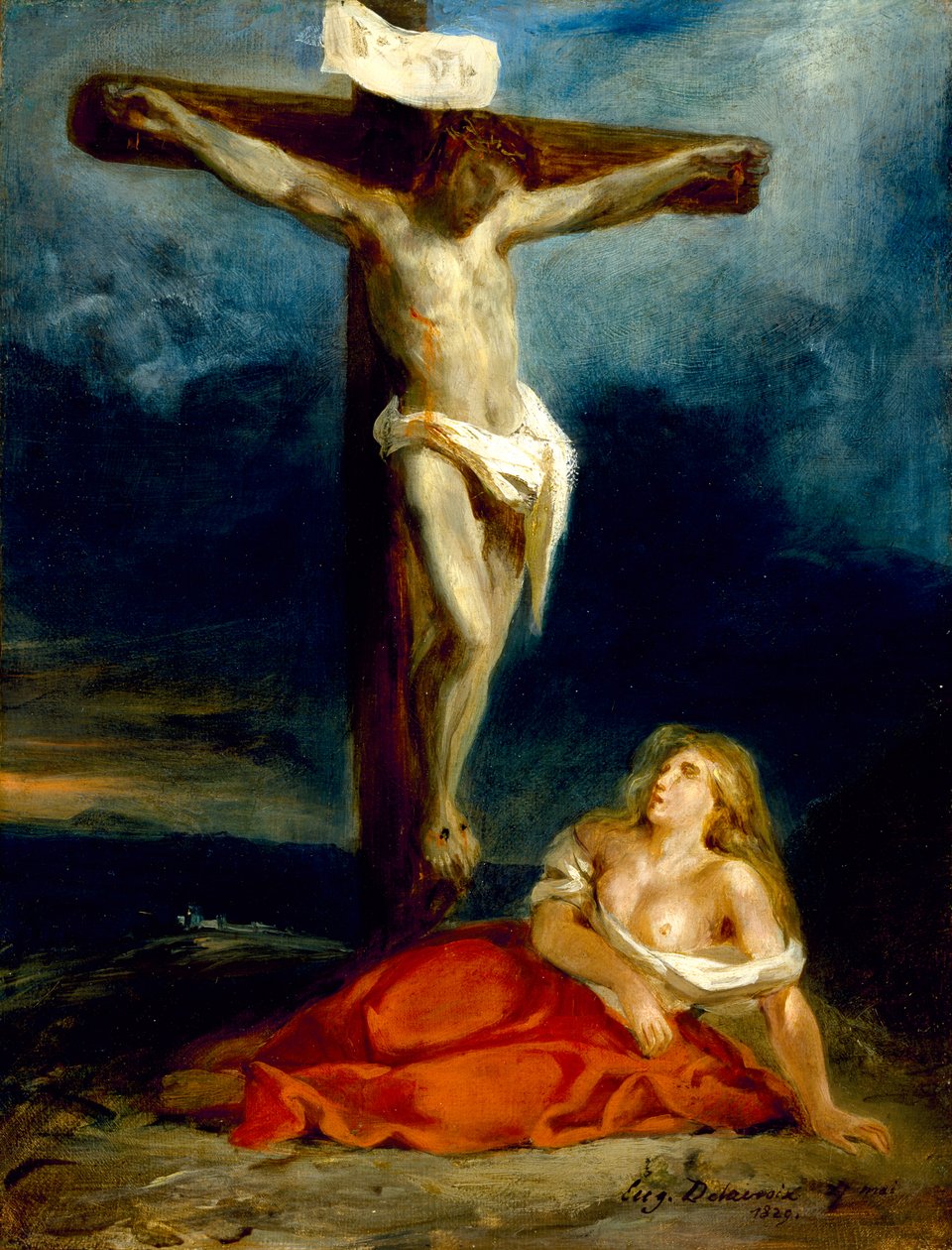 Saint Mary Magdalene ved foten av korset, 1829 av Ferdinand Victor Eugene Delacroix