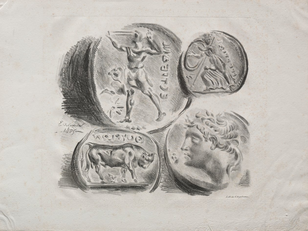 Ark med fire antikke medaljer, 1825. av Ferdinand Victor Eugene Delacroix