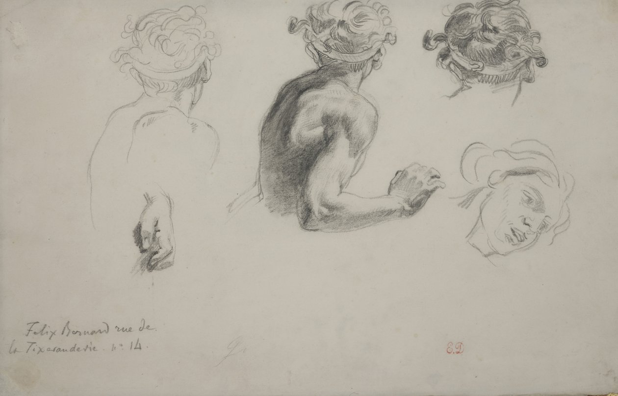 Studieark for "Trajans rettferdighet", ca. 1840 (blyant på papir) av Ferdinand Victor Eugene Delacroix