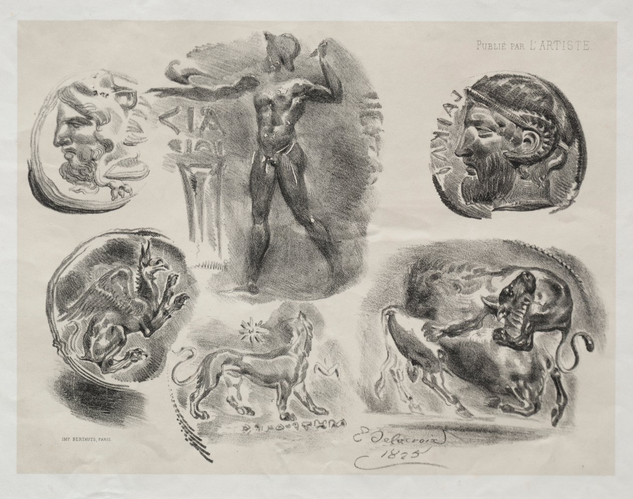 Ark med seks antikke medaljer, 1825. av Ferdinand Victor Eugene Delacroix