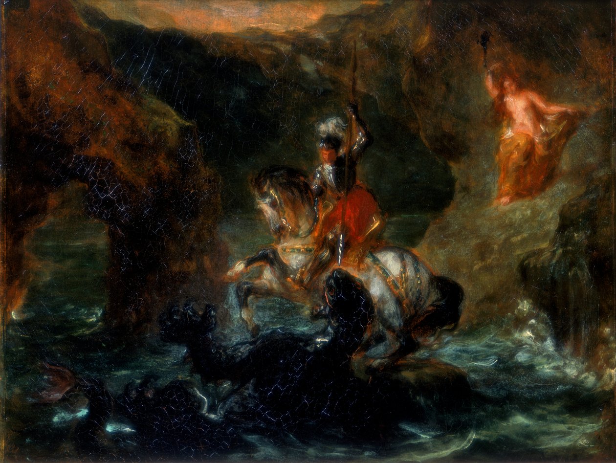 St George som kjemper mot dragen eller Perseus som leverer Andromeda, 1847 av Ferdinand Victor Eugene Delacroix
