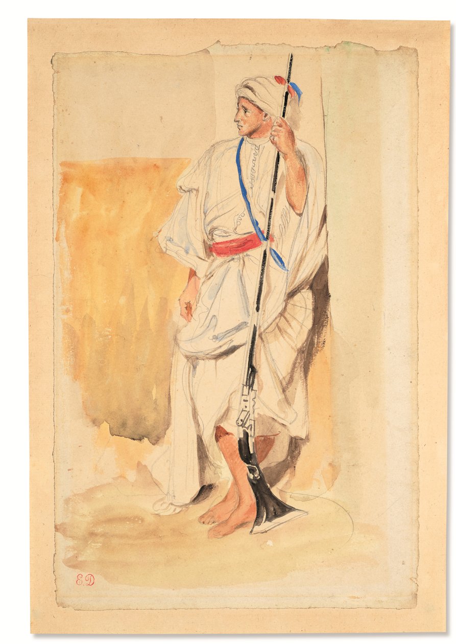 Stående arabisk (blyant akvarell og gouache på papir) av Ferdinand Victor Eugene Delacroix