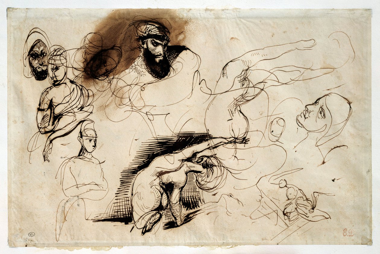 Studie for Sardanapales død. Tegning av Eugene Delacroix (1798-1863) av Ferdinand Victor Eugene Delacroix