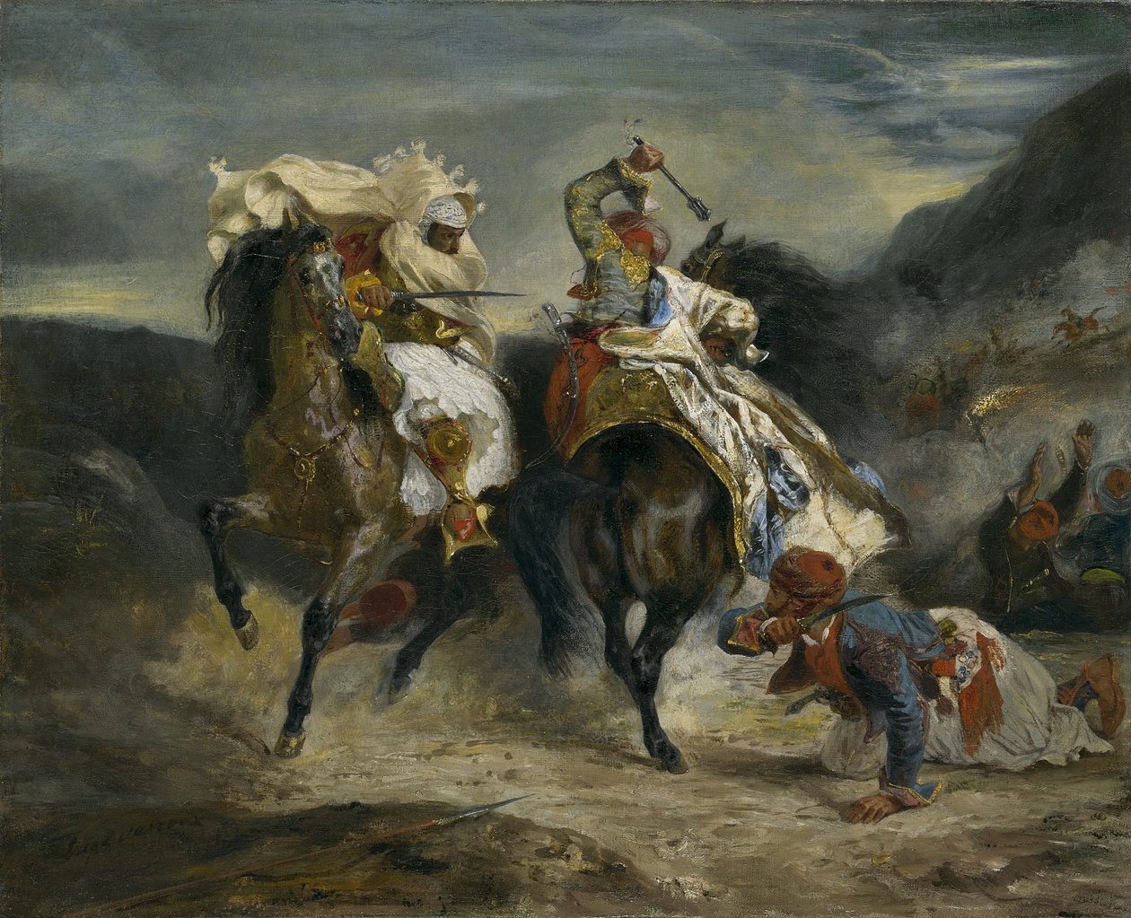 Kampen til Giaour og Hassan, 1826 av Ferdinand Victor Eugene Delacroix