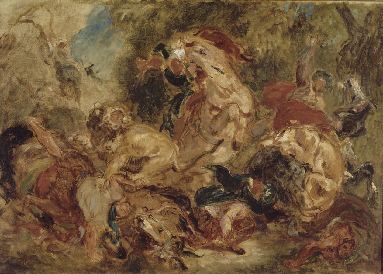 Løvejakten, ca 1854 av Ferdinand Victor Eugene Delacroix