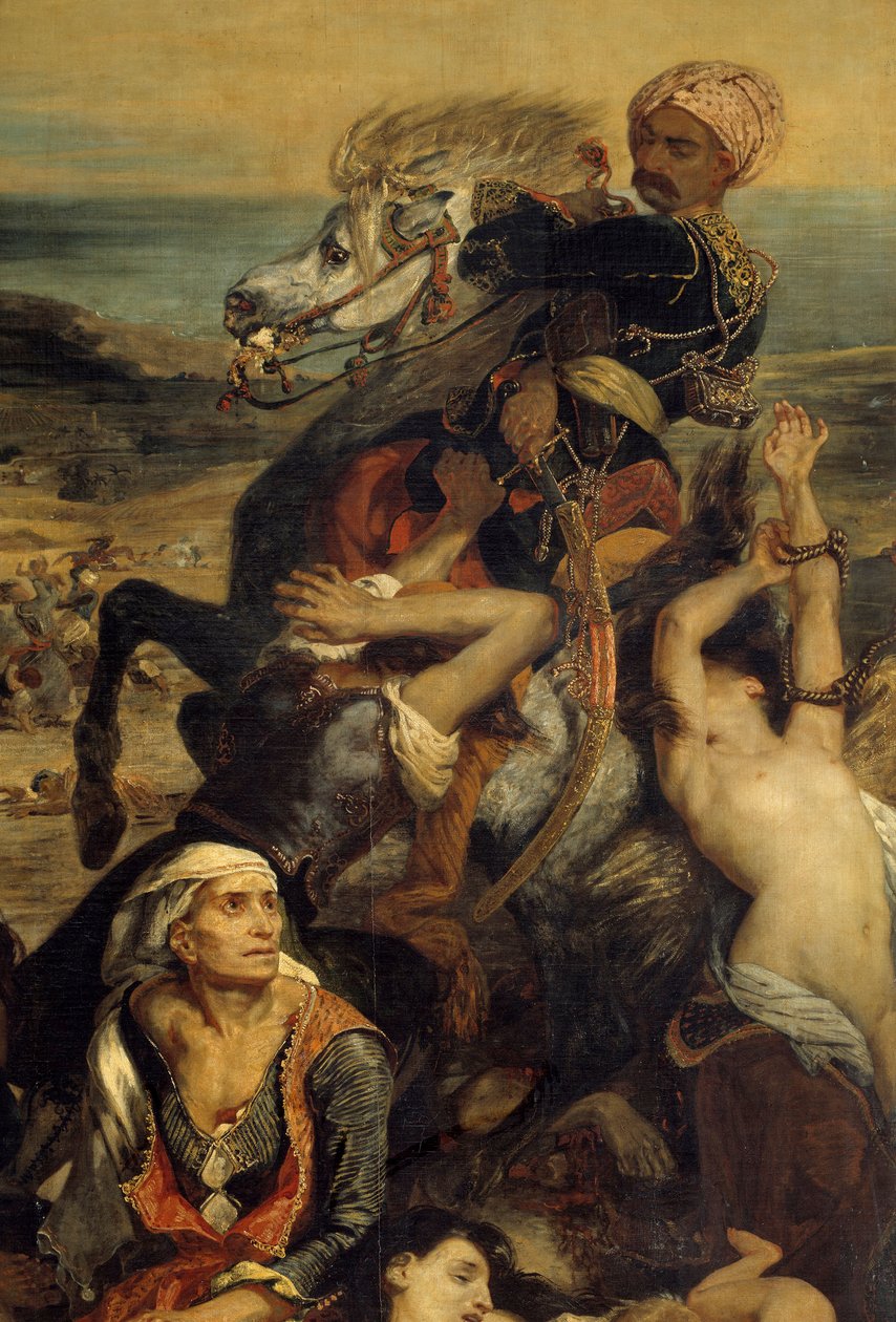 Scio-massakrene. Scene som skildrer den greske uavhengighetskrigen mot ottomanerne: greske sivile som venter på død eller slaveri, Detalj. Maleri av Eugene Delacroix (1798-1863) av Ferdinand Victor Eugene Delacroix
