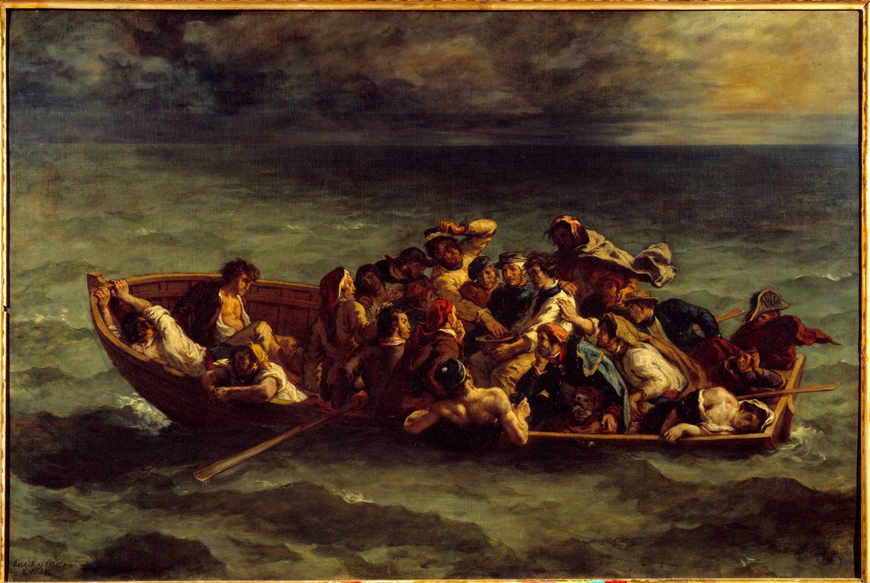 Senkingen av "Don Juan". Illustrasjon av boken av George Gordon Byron kalt Lord Byron (1788-1824) "Don Juan", sang II. Maleri av Eugene Delacroix (1798-1863) av Ferdinand Victor Eugene Delacroix