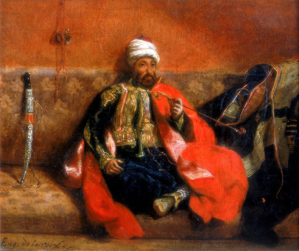 Turk sitter og røyker på en sofa, 1800-tallet av Ferdinand Victor Eugene Delacroix