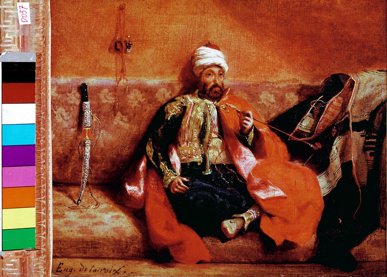 Tyrkisk røyking på en sofa. Maleri av Eugene Delacroix (1798-1863) av Ferdinand Victor Eugene Delacroix