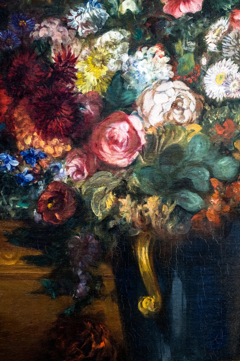 Blomstervase på en konsoll, detalj av Ferdinand Victor Eugene Delacroix