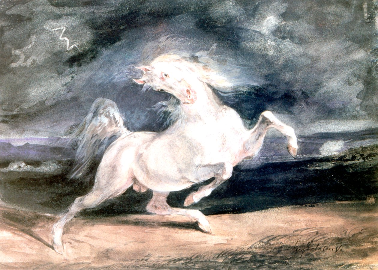 White Horse, 1800-tallet av Ferdinand Victor Eugene Delacroix