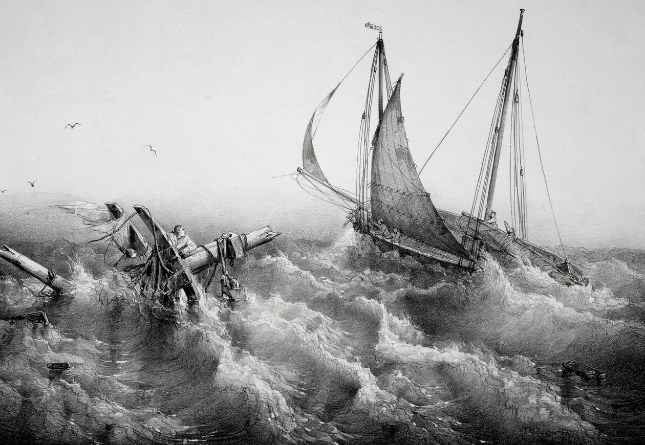 Etter storm, Av Ferdinand Perrot (1808-1841), Litografi av Ferdinand Victor Perrot