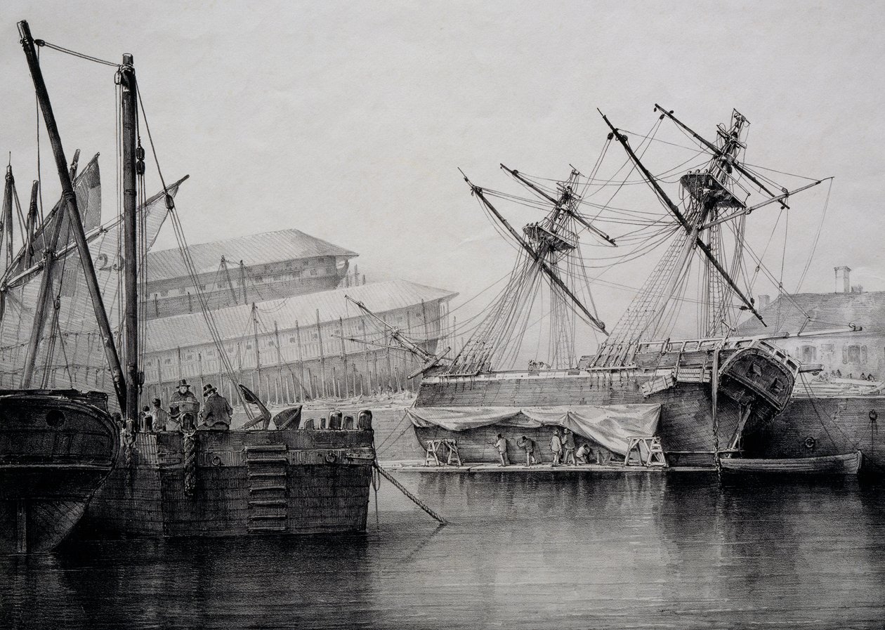 Brigantine, litografi av Ferdinand Perrot av Ferdinand Victor Perrot