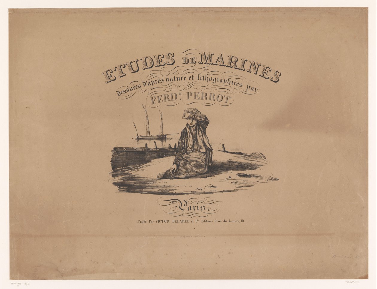 Omslag for utskrifter av studier av skip Studier av skip (serietittel) Etudes de marines, designs d
