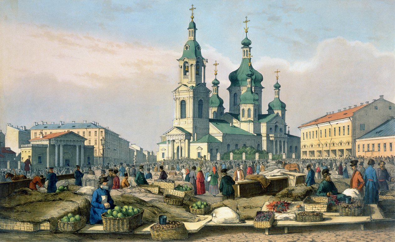 Hay Square i St. Petersburg, ca. 1840 av Ferdinand Victor Perrot