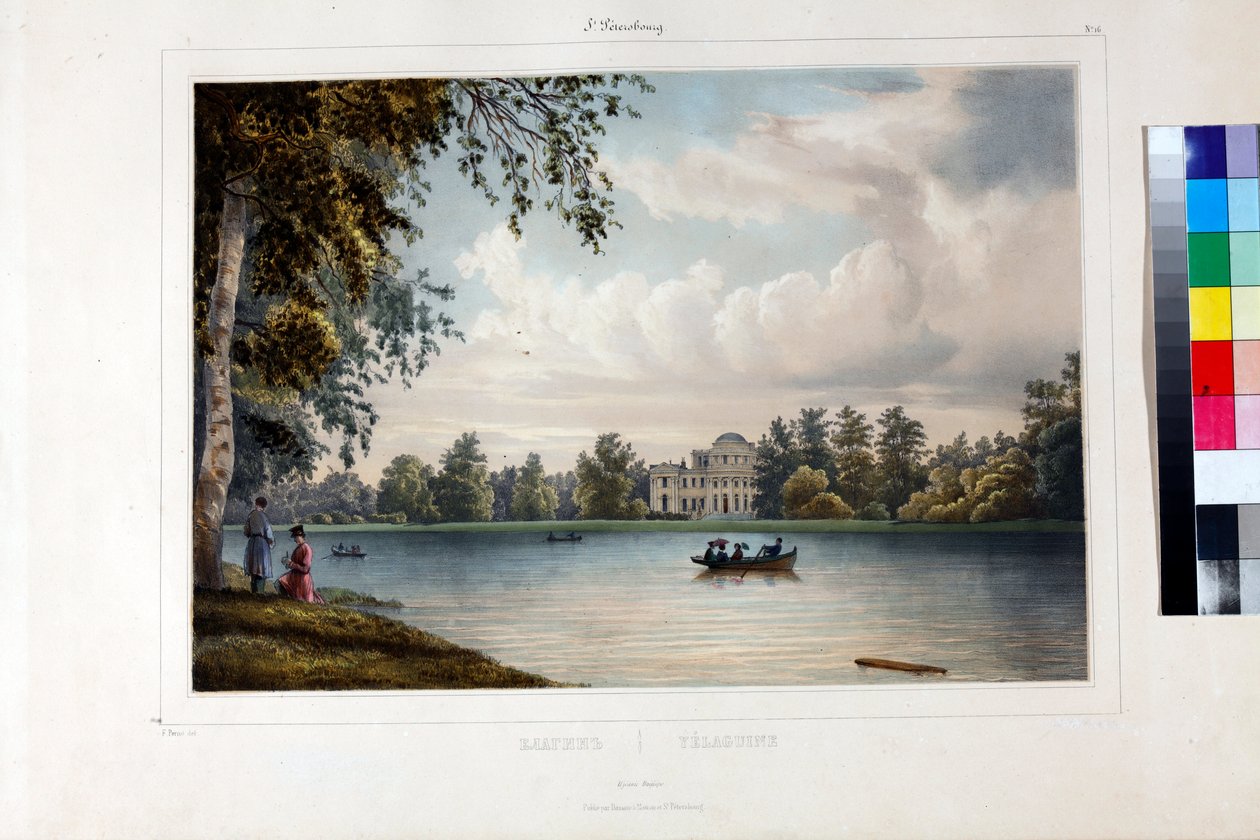 Yelagin-palasset (palais Elaguine) i St. Petersburg par Perrot, Ferdinand Victor (1808-1841) av Ferdinand Victor Perrot