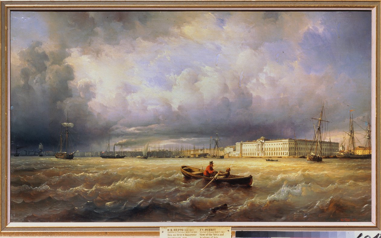 Utsikt over Academy of Fine Arts fra Neva i St. Petersburg. Maleri av Ferdinand Victor Perrot (1808-1841), olje på lerret av Ferdinand Victor Perrot