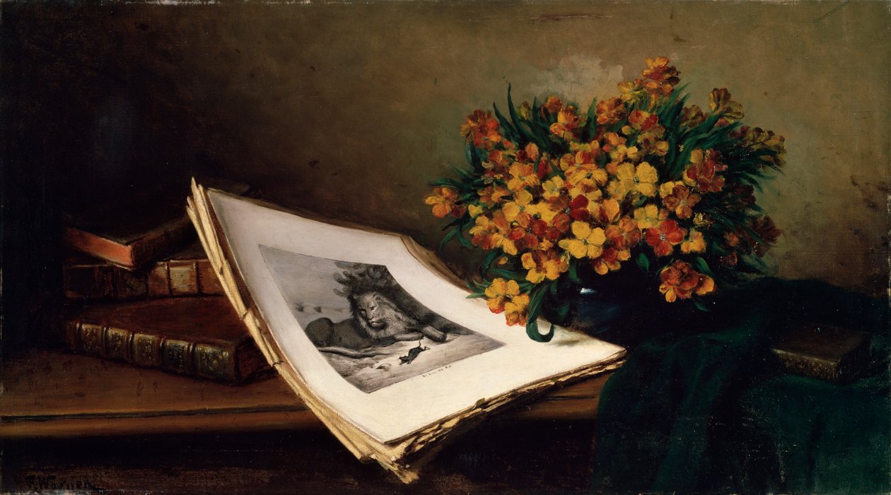 Stilleben med litografi, 1800-tallet av Ferdinand Wagner the elder