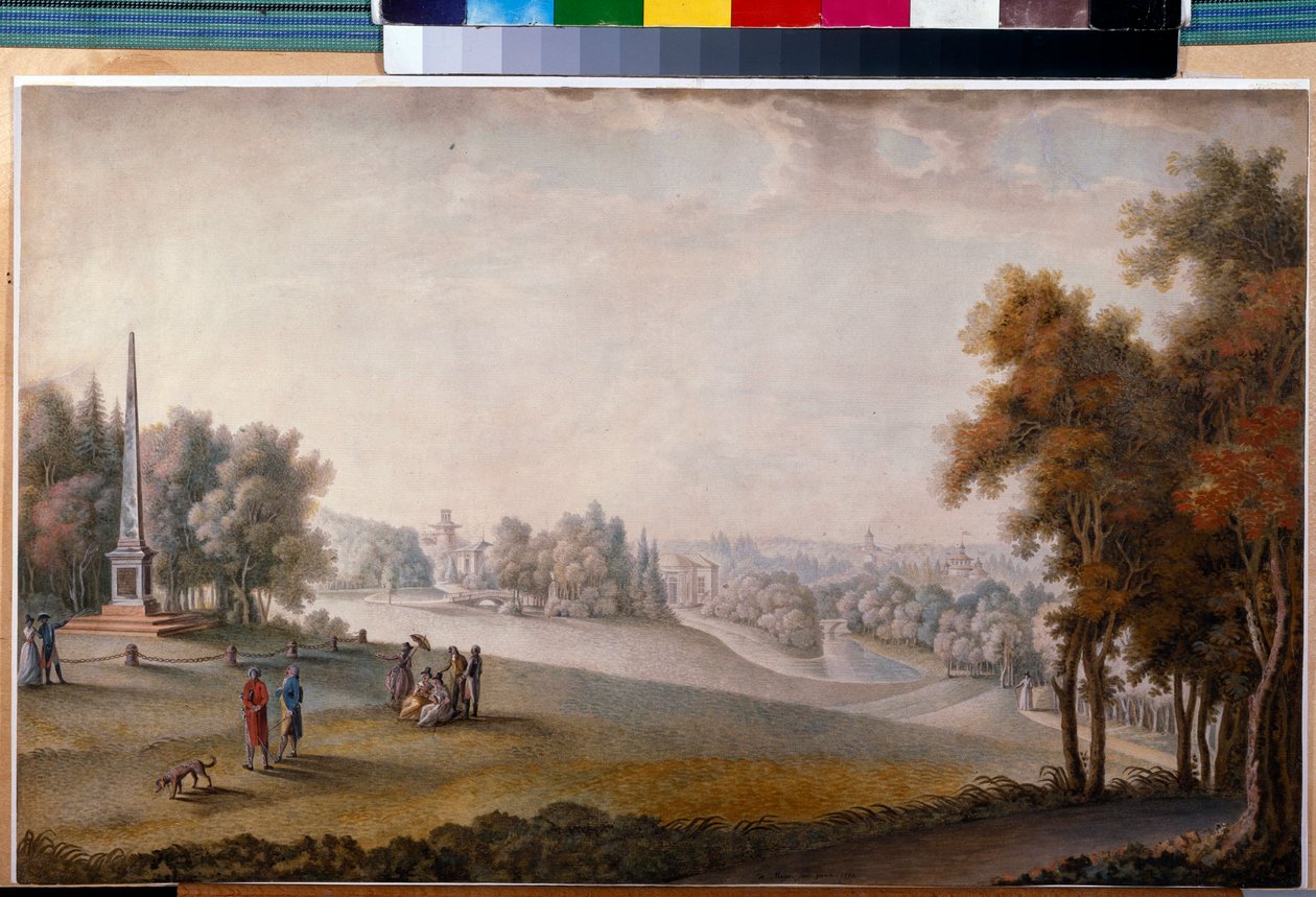 ""Utsikt over parken i Tsarskoye Selo"" av Ferdinand de Meys (?-ca 1810), Akvarell, Gouache på papir av Ferdinand de Meys