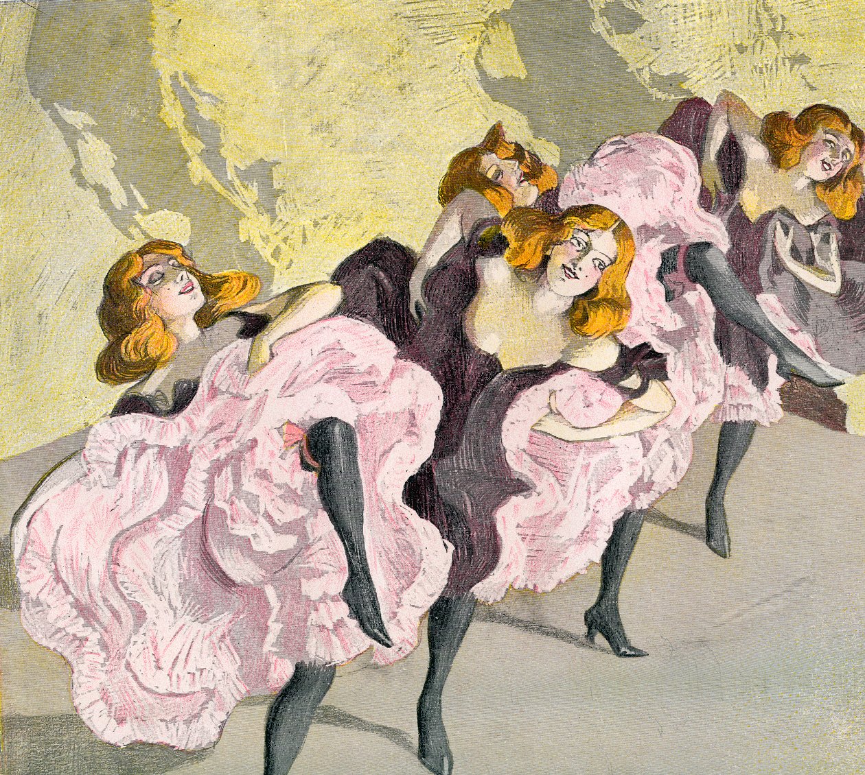 Cancan, etter Ferdinand Von Reznicek ca. 1906. Fra illustrert moralhistorie fra middelalderen til i dag av Eduard Fuchs, utgitt 1909. av Ferdinand von Reznicek