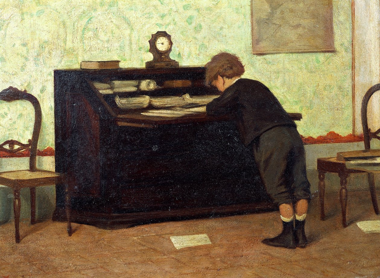 Leksjon av Ferdinando Buonamici (1820-1892), olje på panel av Ferdinando Buonamici