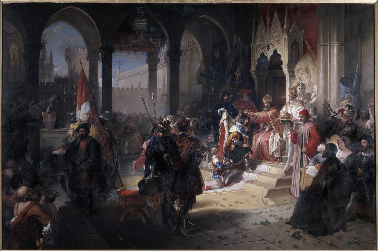 Amedee VIII Stillehavet (Amedeo VIII il pacifico) (1383-1451) ble kronhertugen av Savoy av keiser Sigismund I av Det hellige rike 19.02.1416 under hans besøk i Chambery Maleri av Ferdinando Cavalleri (1794-1865) Chateau ( Castello) di Aglie, Italia. av Ferdinando Cavalleri