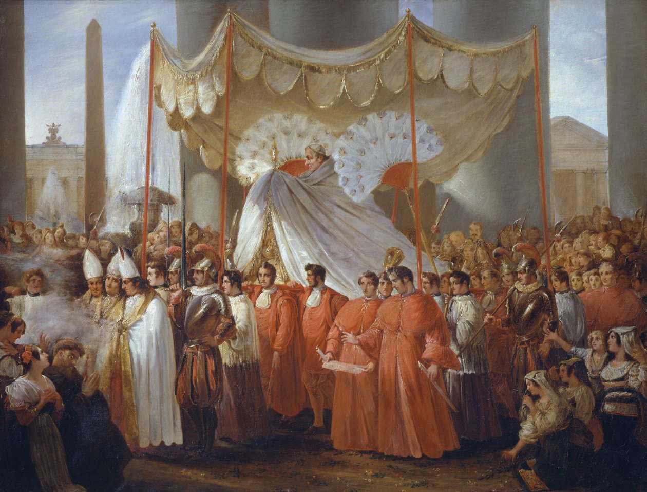 Prosesjon på Petersplassen for festen for Corpus Christi under pontifikatet til Gregor XVI av Ferdinando Cavalleri