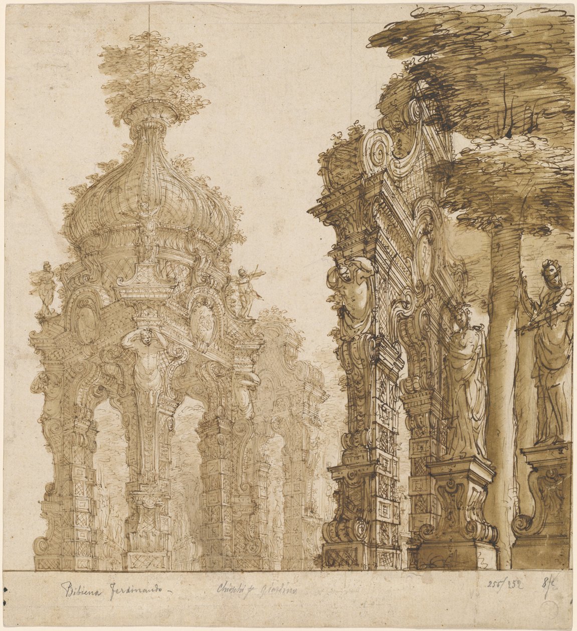 Scenedesign av hagepaviljonger av Ferdinando Galli Bibiena