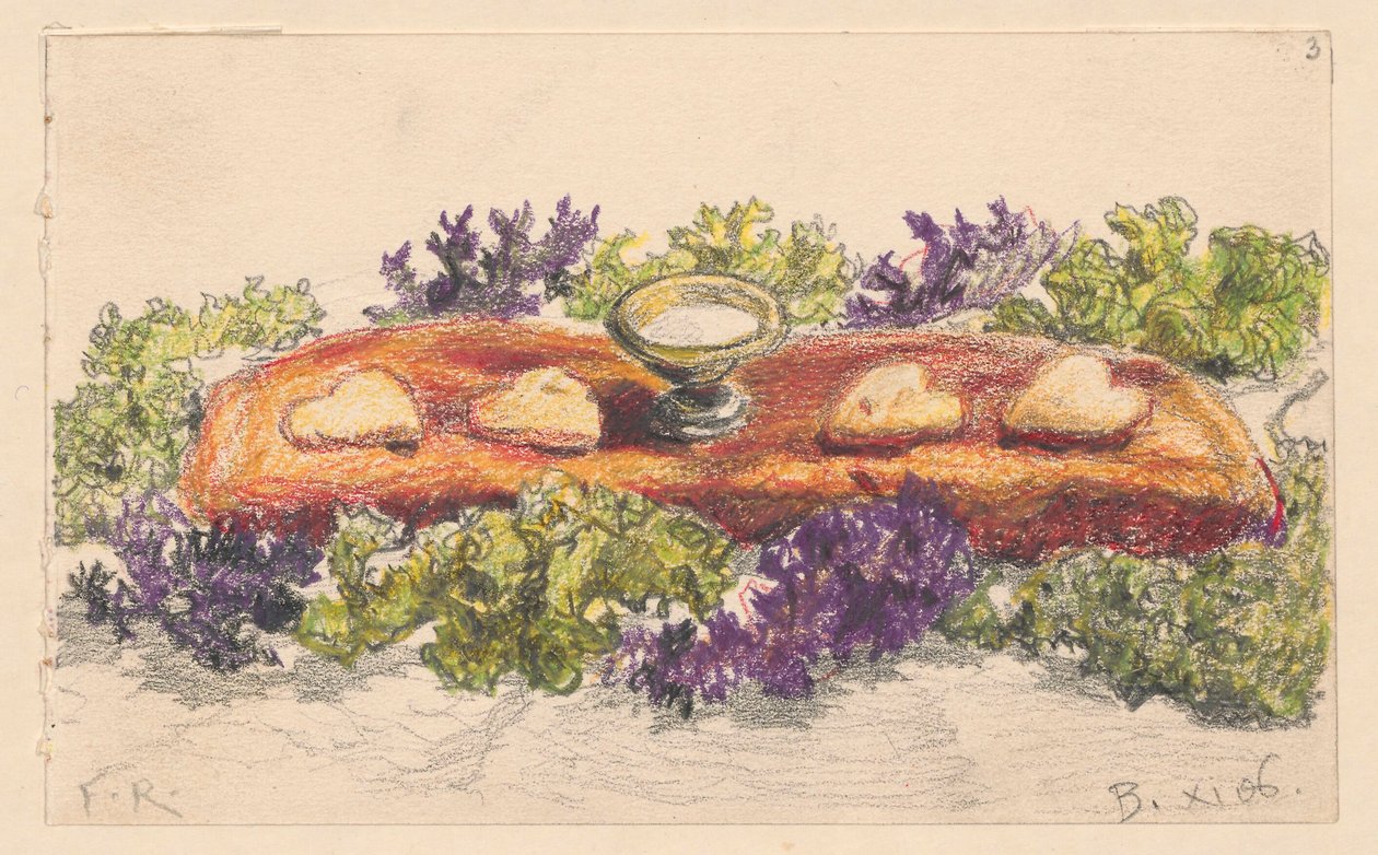 Fire hjerter og salt blant blomsterdekorasjoner av Ferdynand Ruszczyc