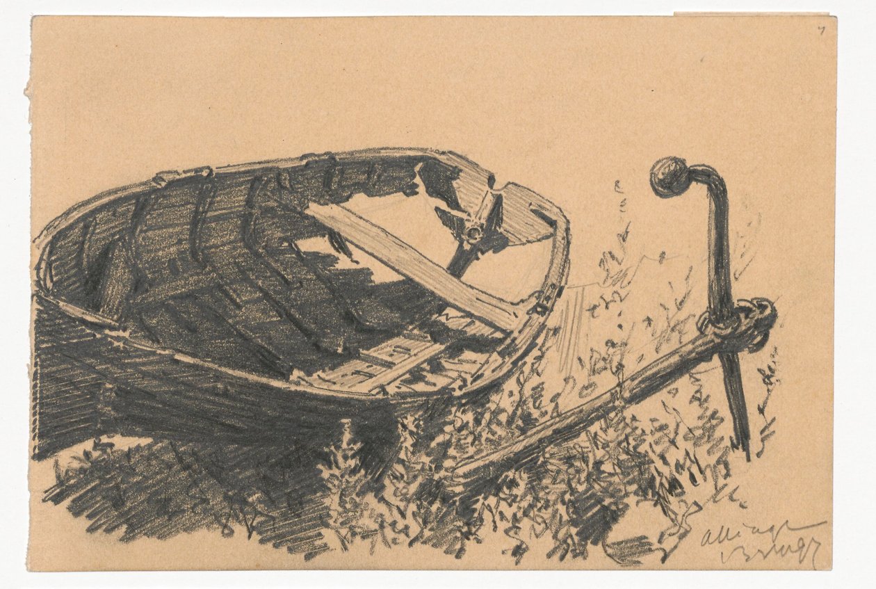 Hull i en båt og et anker på bredden av Ferdynand Ruszczyc