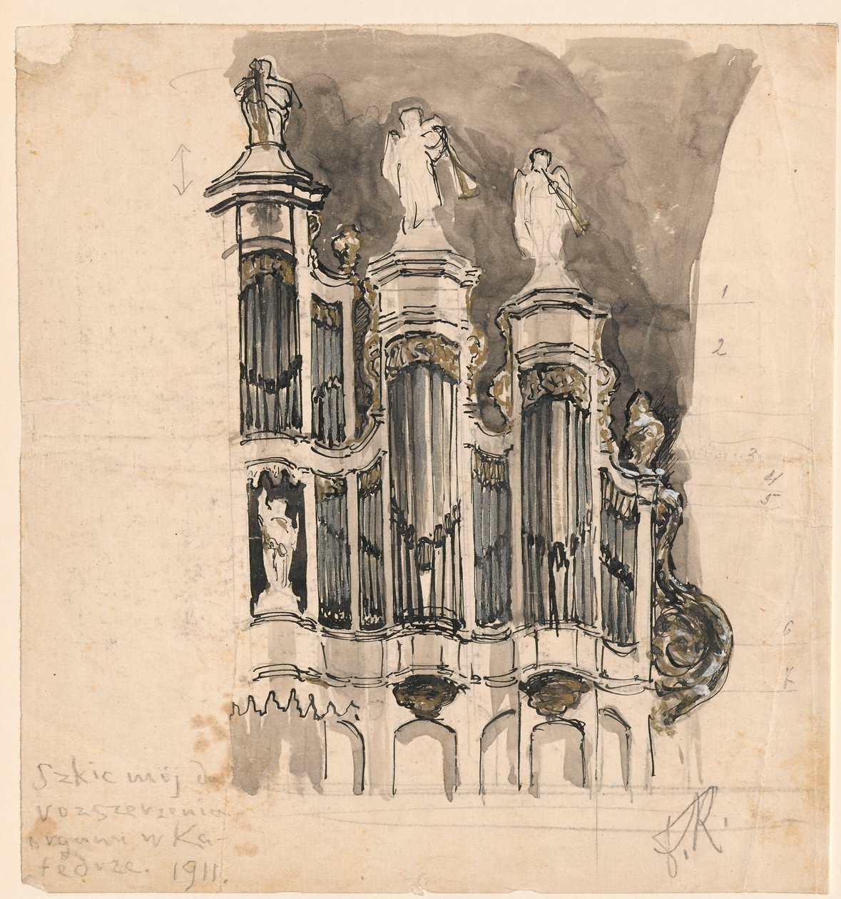 Orgel i Vilnius-katedralen, detalj av Ferdynand Ruszczyc