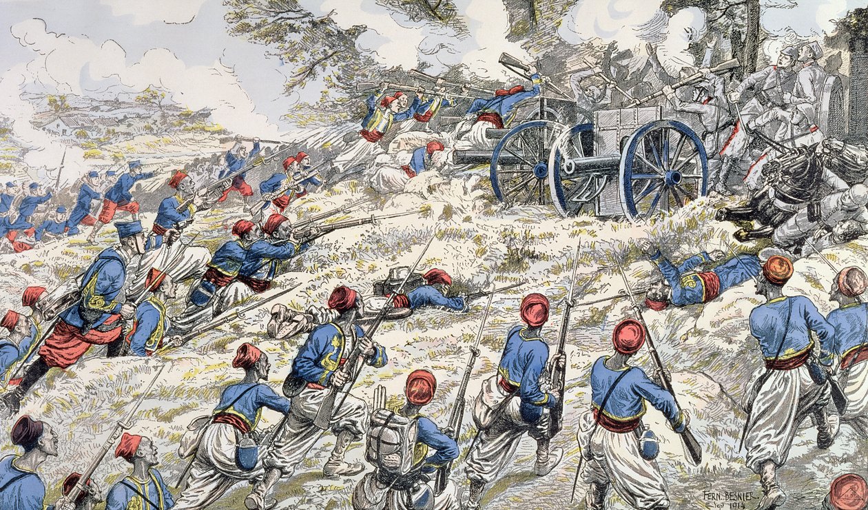 Algeriske geværmenn fra den franske hæren angriper tyske kanoner under slaget ved Marne i 1918 av Fernand Auguste Besnier