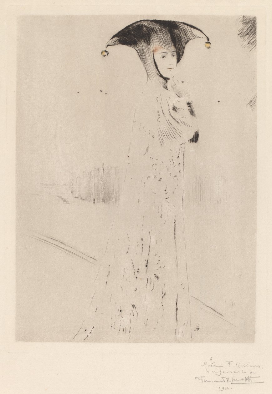 The Bells, 1905 (tørrpunkt og fargeblyant på lagt papir) av Fernand Khnopff