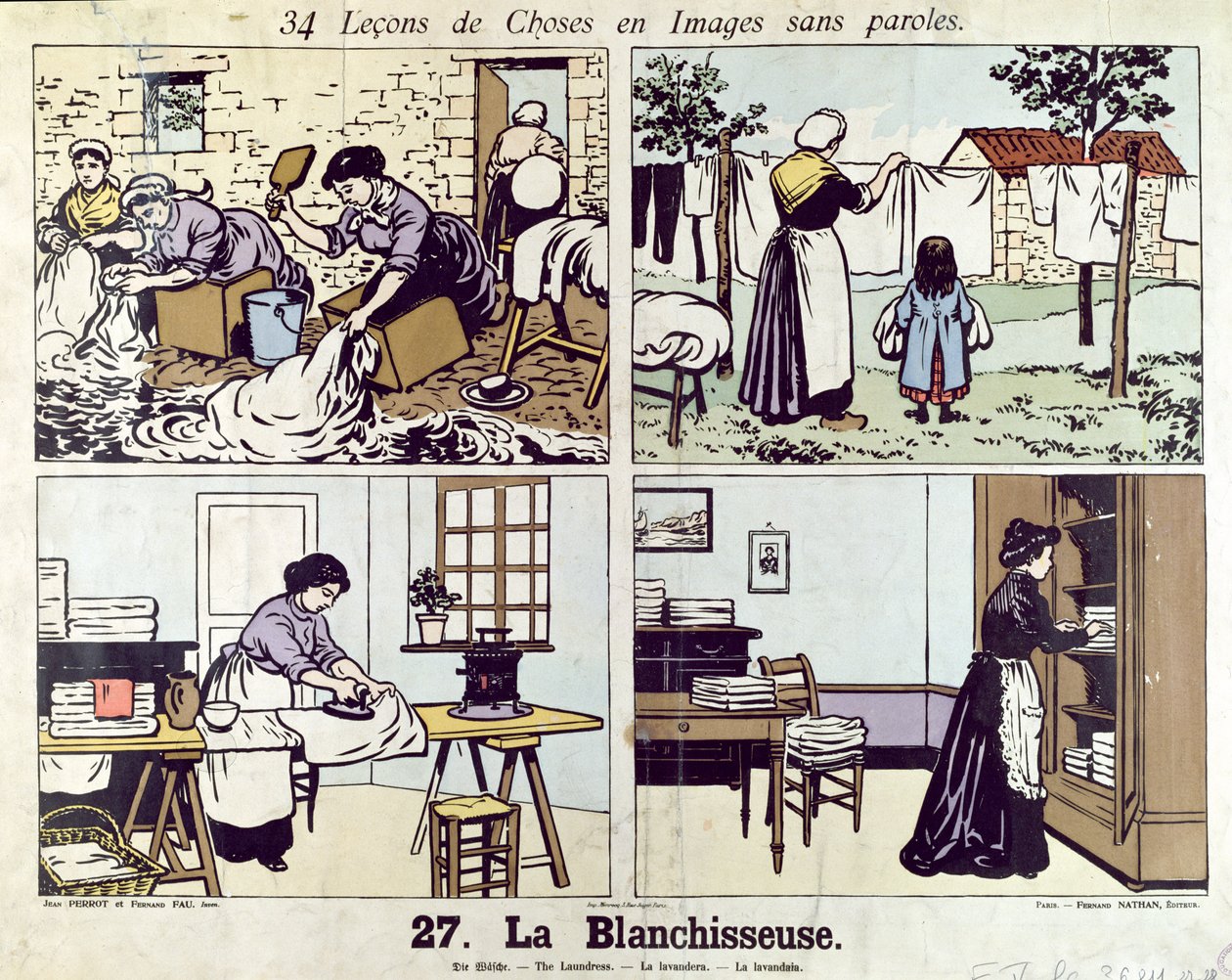 The Washerwoman, fra 34 Lessons of Images without Words, tidlig på 1900-tallet av Fernand and Perrot, Jean Fau