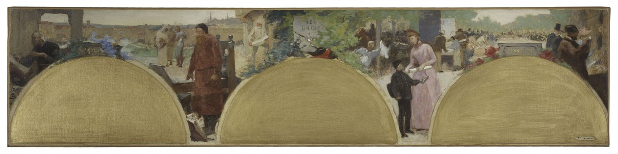 Skisse til Hôtel de Ville de Paris: Skrivehistorie, moderne tid, ca. 1890 (olje på lerret) av Fernand Cormon