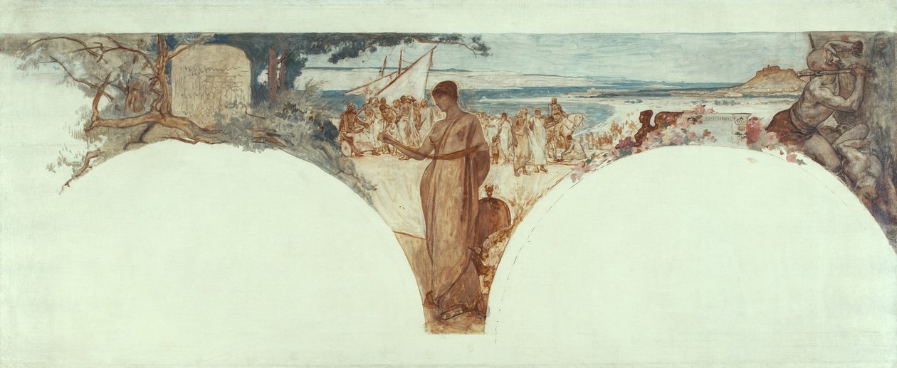 Skisse til Salon des Lettres, Hôtel de Ville, Paris: Skrivehistorie, oldtiden, ca. 1889 (olje på lerret, blyant) av Fernand Cormon